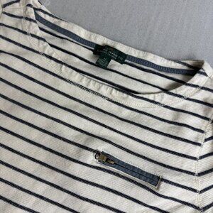 LRL LAUREN JEANS Vintage Women's Boat Neck Long Sleeve Top Striped Marine Size M